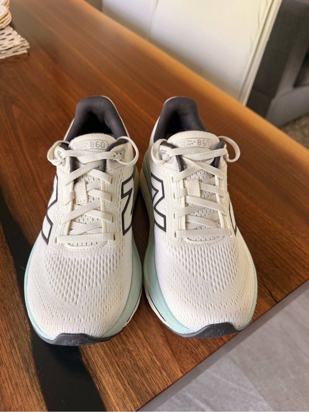 New Balance Women’s 860 Running Shoes — White with Mint and Black Accents